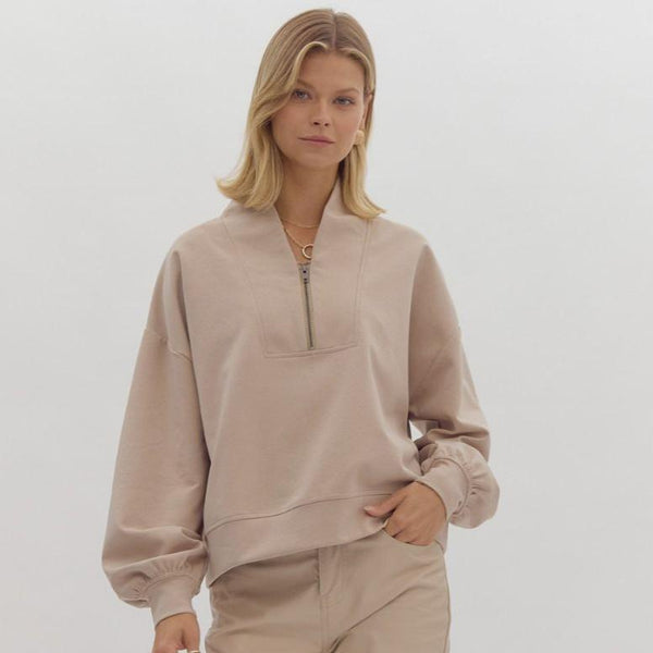 Solid Half Zip Sweater- Taupe