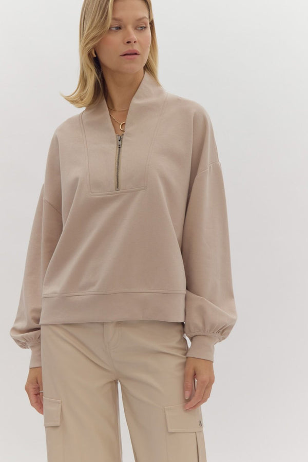 Solid Half Zip Sweater- Taupe