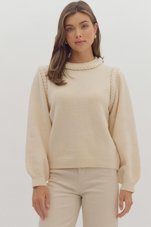 Round Neck Knit Sweater- Ecru