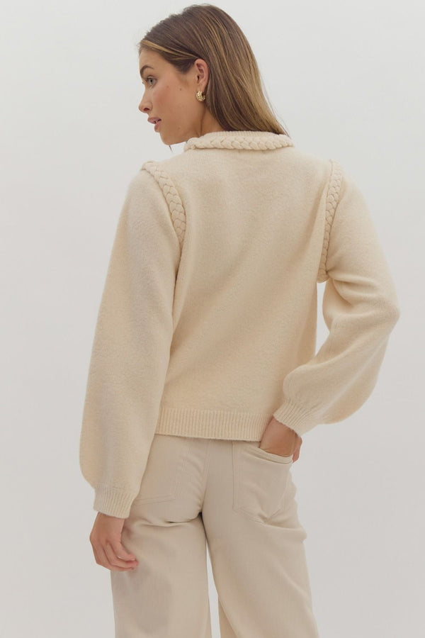 Round Neck Knit Sweater- Ecru