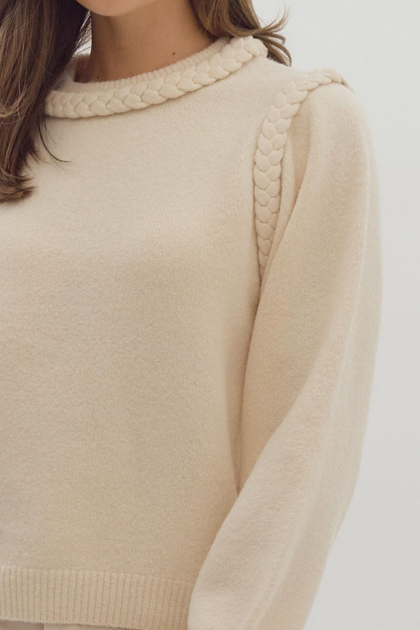 Round Neck Knit Sweater- Ecru