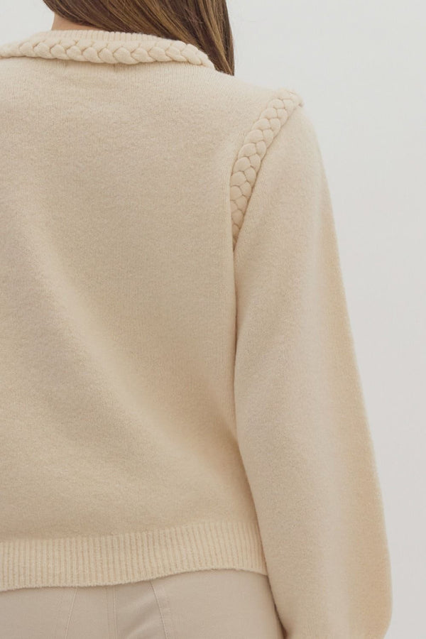 Round Neck Knit Sweater- Ecru