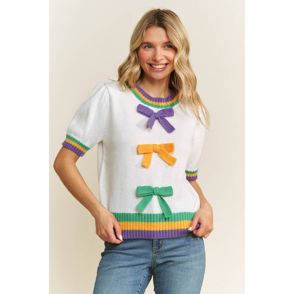 Mardi Gras Bow Pullover Top