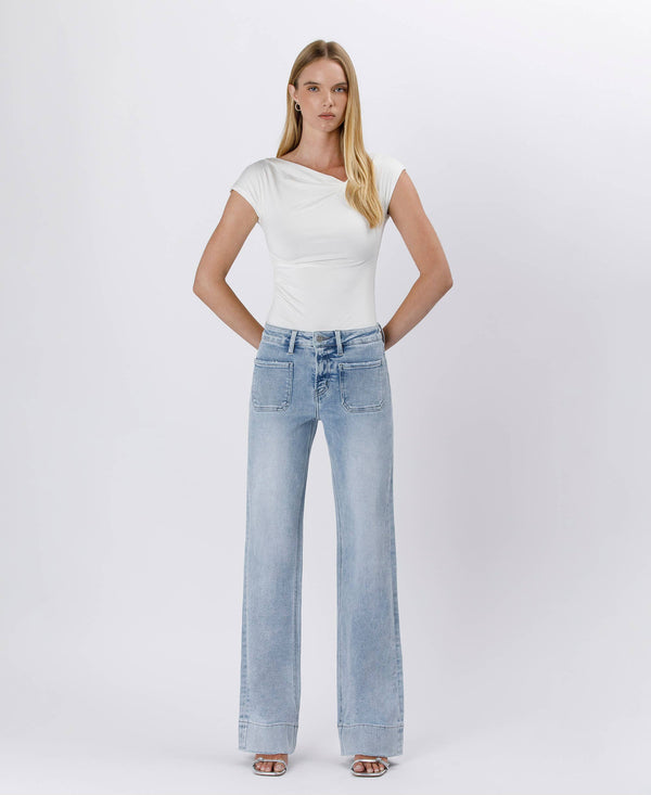 High Rise Trouser Hem Flare Jeans- Women's