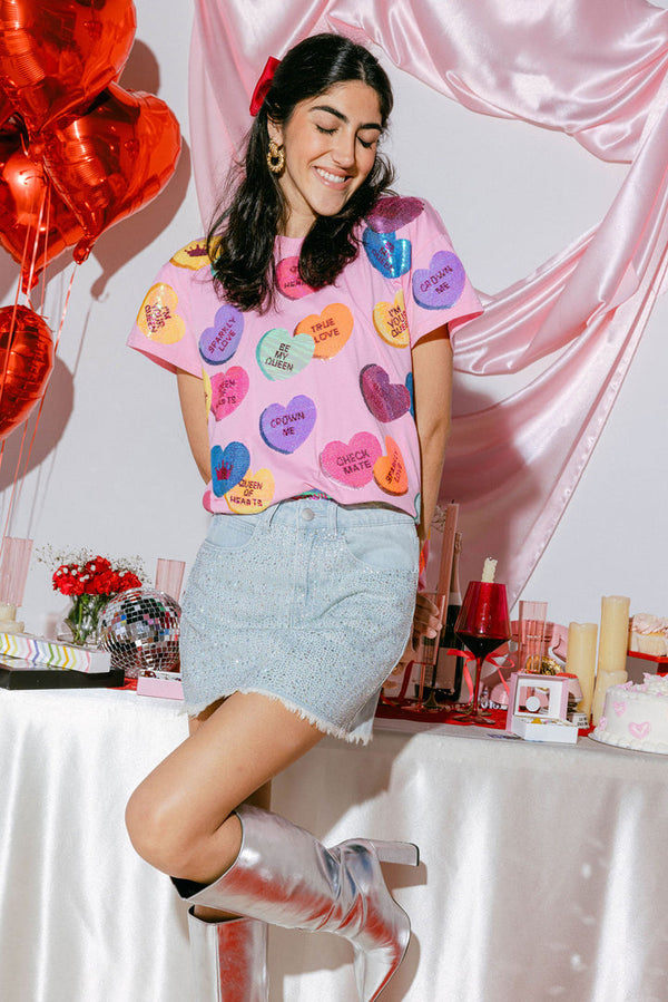 Magenta Sequin Candy Heart Tee (Women's)