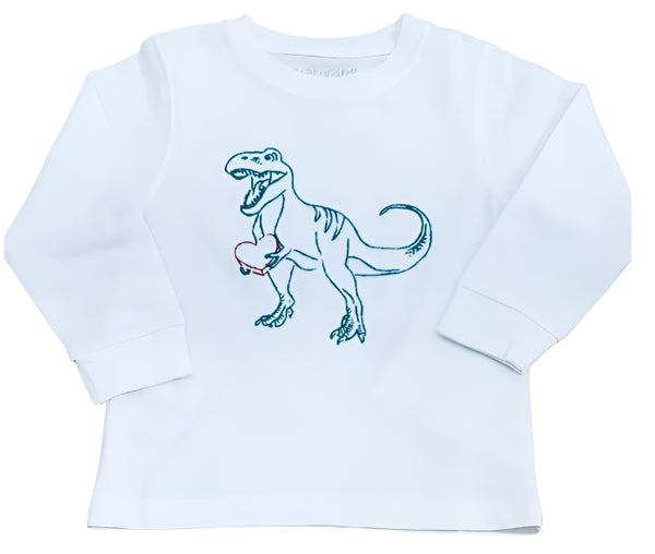 LS White Dinosaur w/ Heart T-Shirt