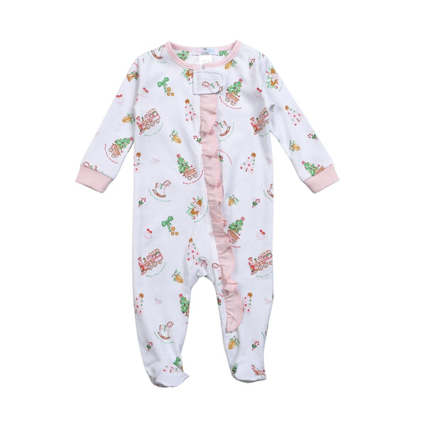 Baby's First Christmas Pima Zipper Ruffle Footie