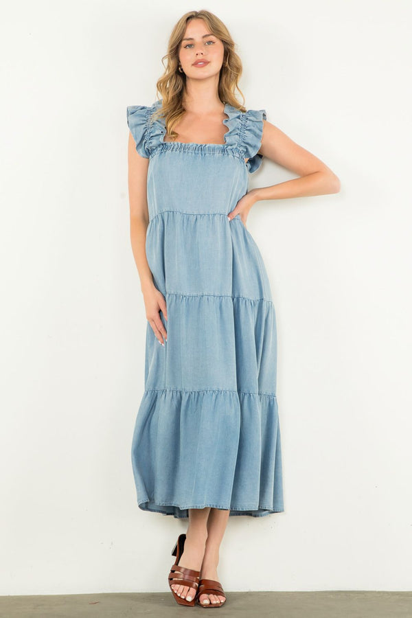 Tiered Maxi Dress- Denim Blue