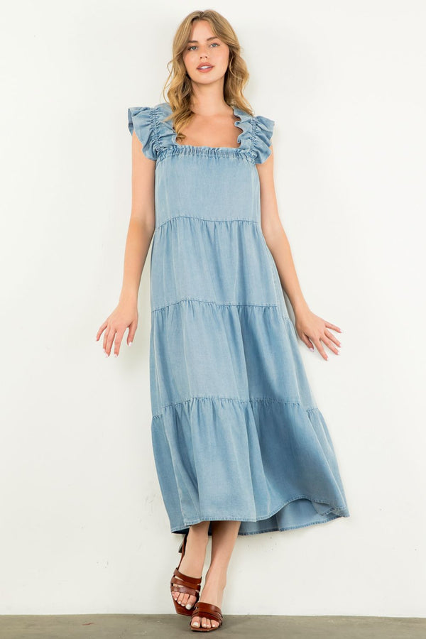 Tiered Maxi Dress- Denim Blue