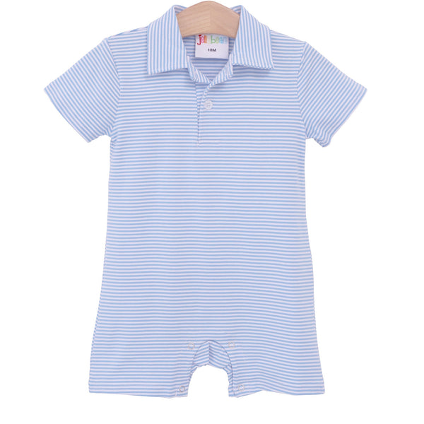 Michael Polo Romper- Light Blue Stripe