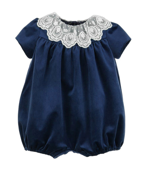 Navy Deluxe Velvet Bubble With Lace