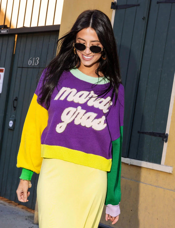 Colorblock Fuzzy 'Mardi Gras' Sweater (Women's)