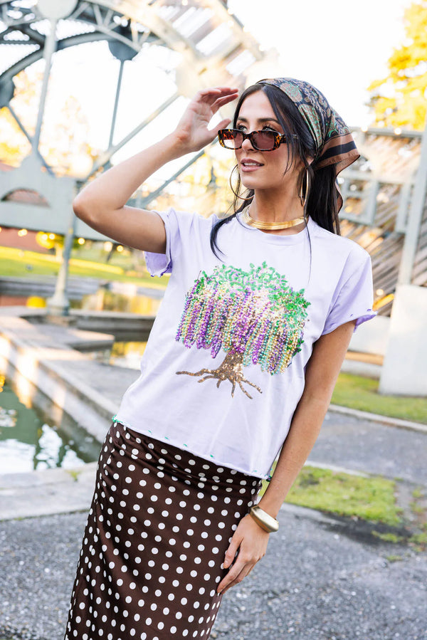 Frill Edge Beads In Tree Tee- Lavender (Women's)