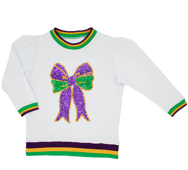 Holly Sequin Bow Shirt- Mardi Gras