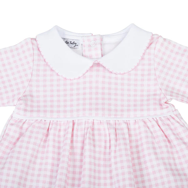 Mini Checks Collared Footie- Pink