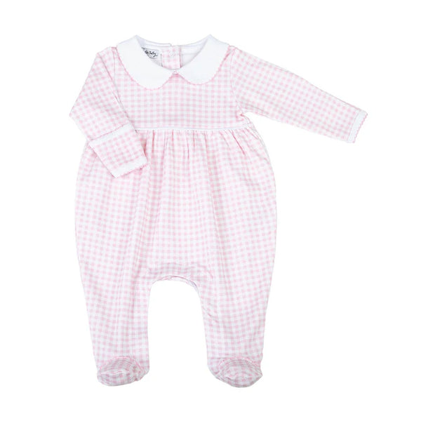 Mini Checks Collared Footie- Pink