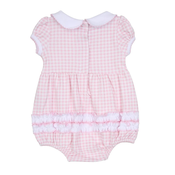 Mini Checks Collared Ruffle Bubble- Pink