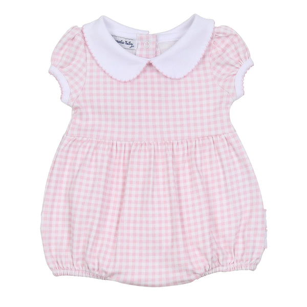 Mini Checks Collared Ruffle Bubble- Pink