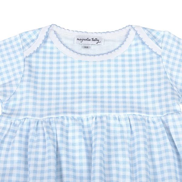 Mini Checks Gathered Gown- Blue