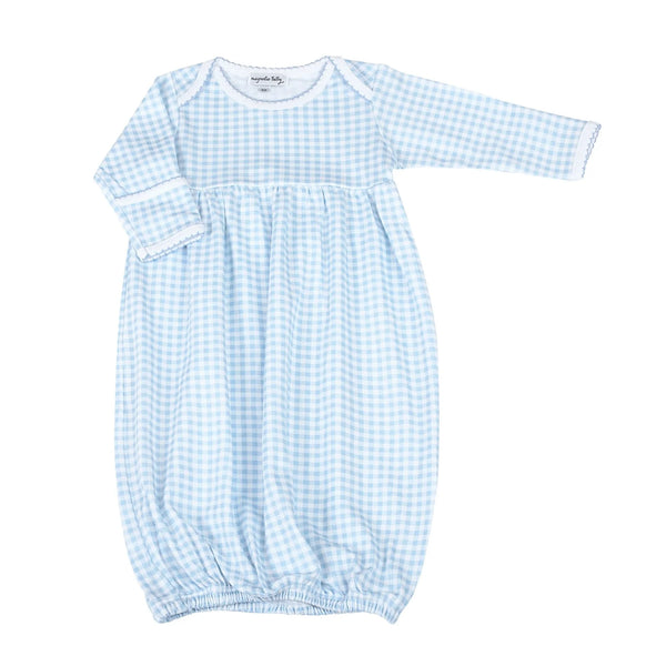 Mini Checks Gathered Gown- Blue