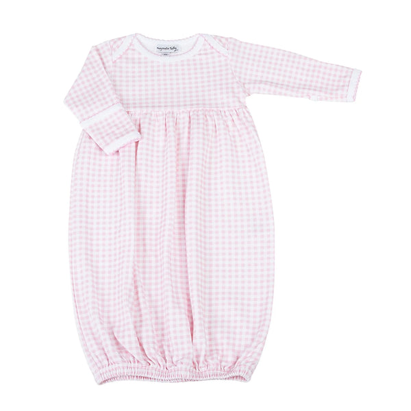 Mini Checks Gathered Gown- Pink