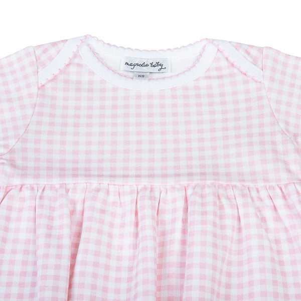 Mini Checks Gathered Gown- Pink