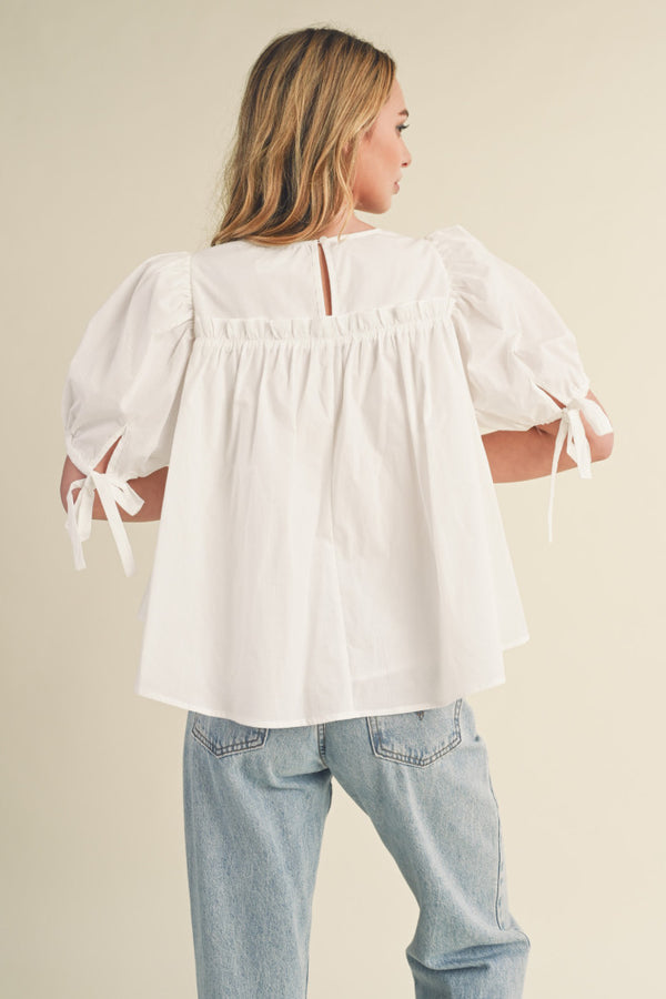 Tiered Shirring Puff Sleeve Top