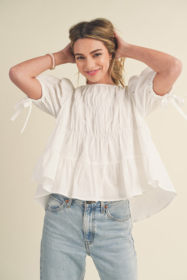 Tiered Shirring Puff Sleeve Top