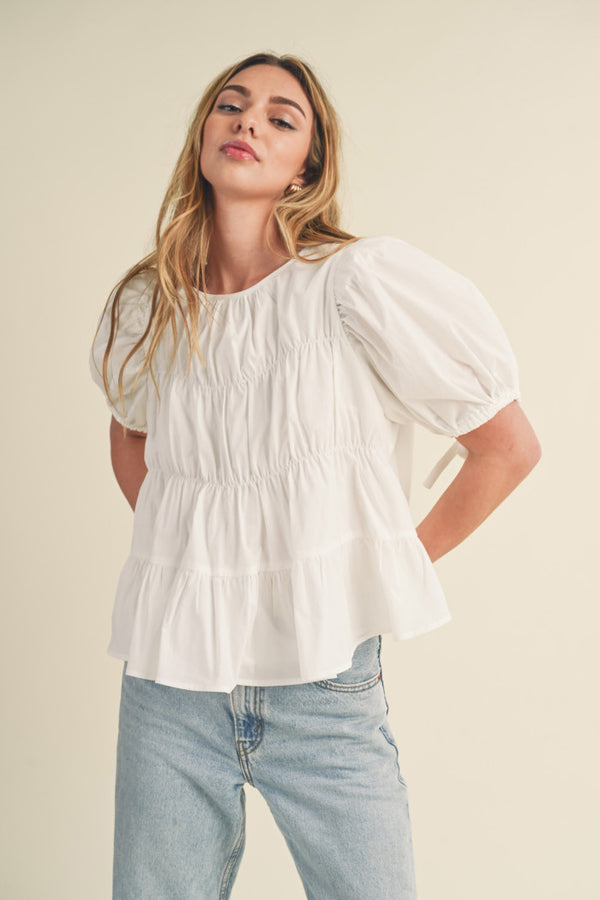 Tiered Shirring Puff Sleeve Top