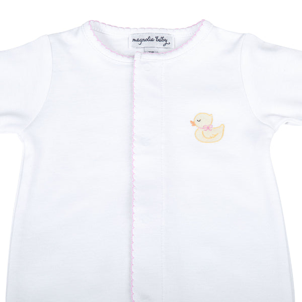 Precious Ducklings Embroidered Footie- Pink