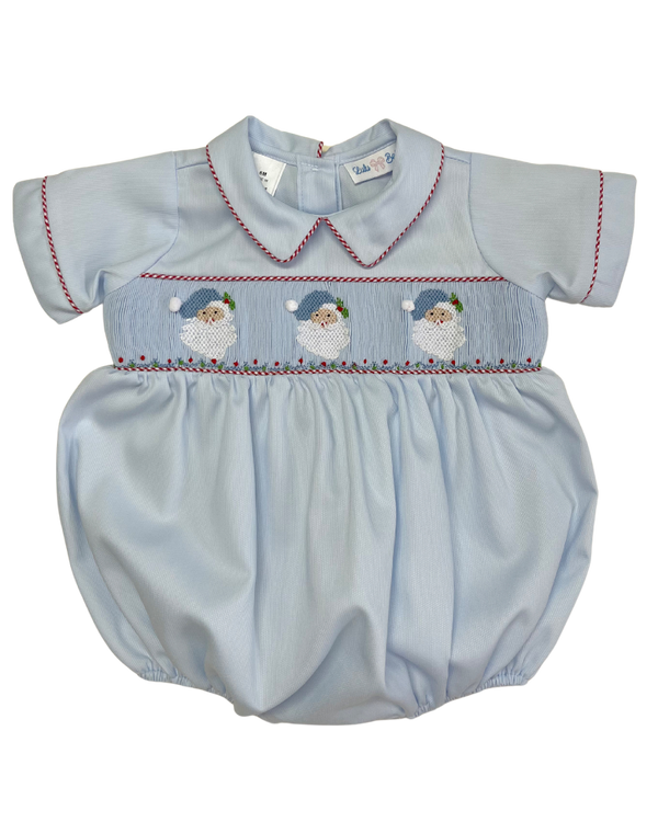 Santa Trio Smocked Bubble- Blue