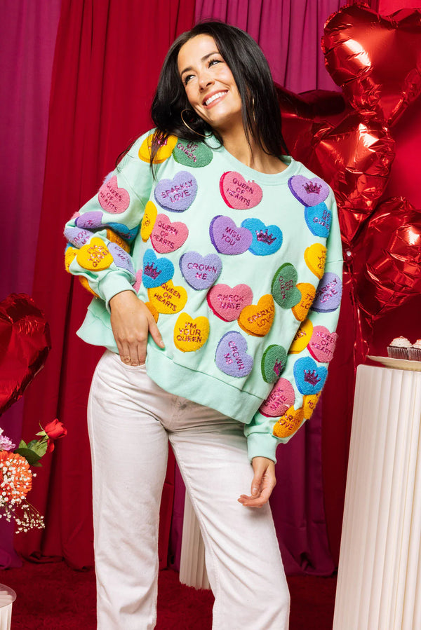 Mint Fuzzy Candy Heart Queen Sweatshirt (Women's)