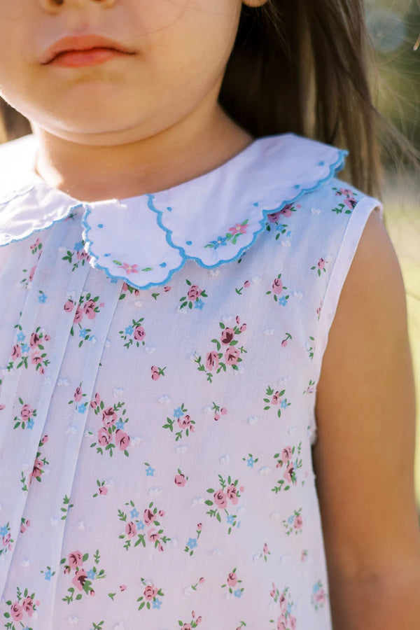 Bea Blue Floral Dotted- Swiss Dress