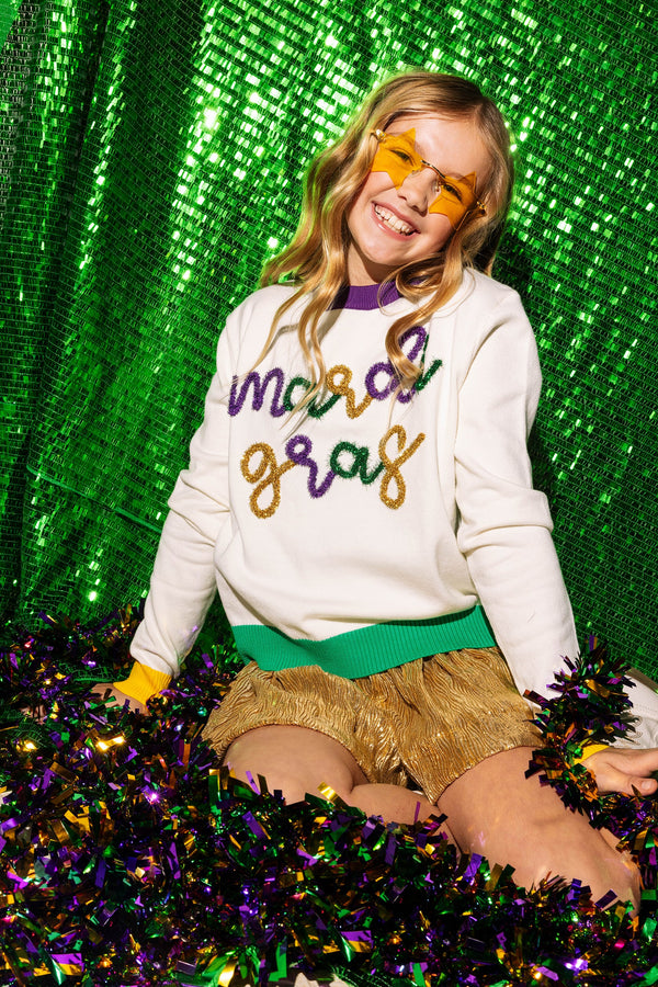 Mardi Gras Glitter Script Sweater