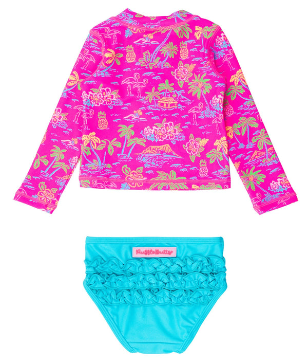 Long Sleeve Zipper Rash Guard 2-Piece- Neon Island Time