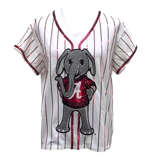 White Crimson Stripe Alabama Elephant Tee- (Women's)