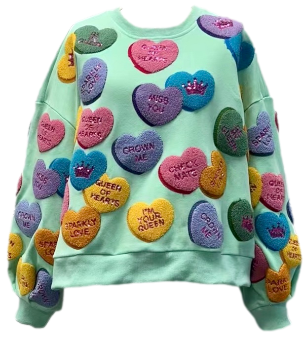 Mint Fuzzy Candy Heart Queen Sweatshirt (Women's)