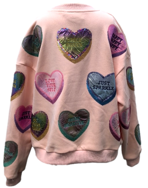 Positive Candy Hearts Sweatshirt- Light Pink