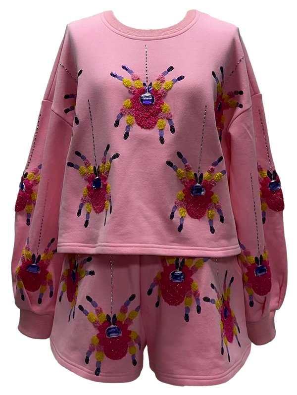 Pink Scattered Spider Sweatshirt- Women's