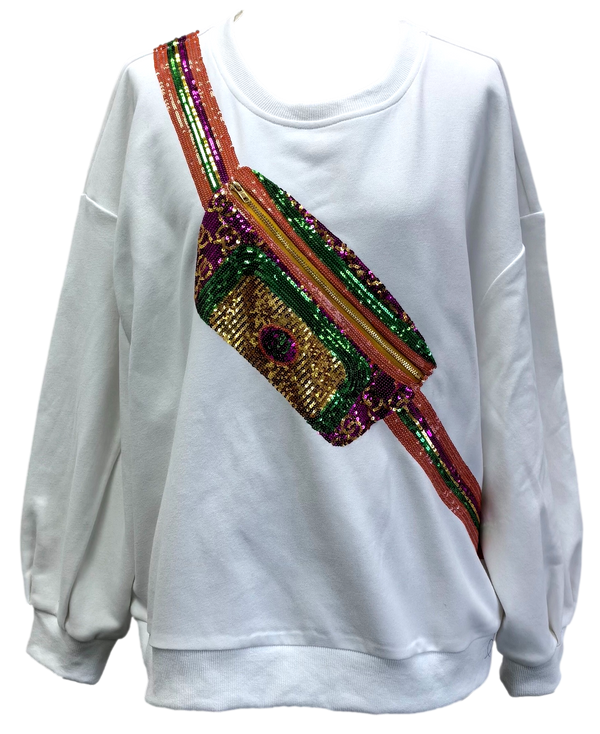 Mardi Gras Functioning Zipper Shoulder Bag Sweatshirt (Women's)