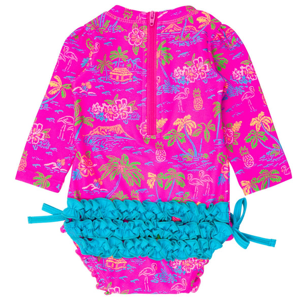 Long Sleeve One Piece Rash Guard- Neon Island Time