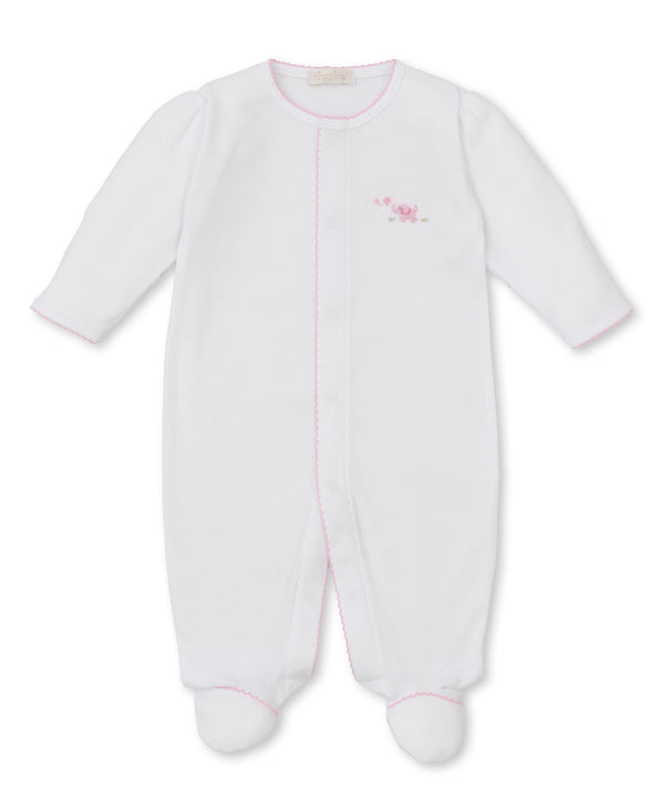 Elephant Footie W/ Hand Emb- White/Pink