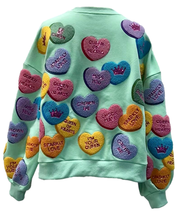 Mint Fuzzy Candy Heart Queen Sweatshirt (Women's)