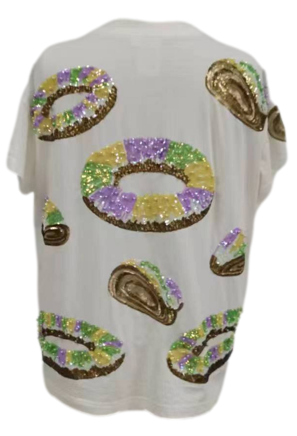 King Cake All Over Tee- White (Women's)