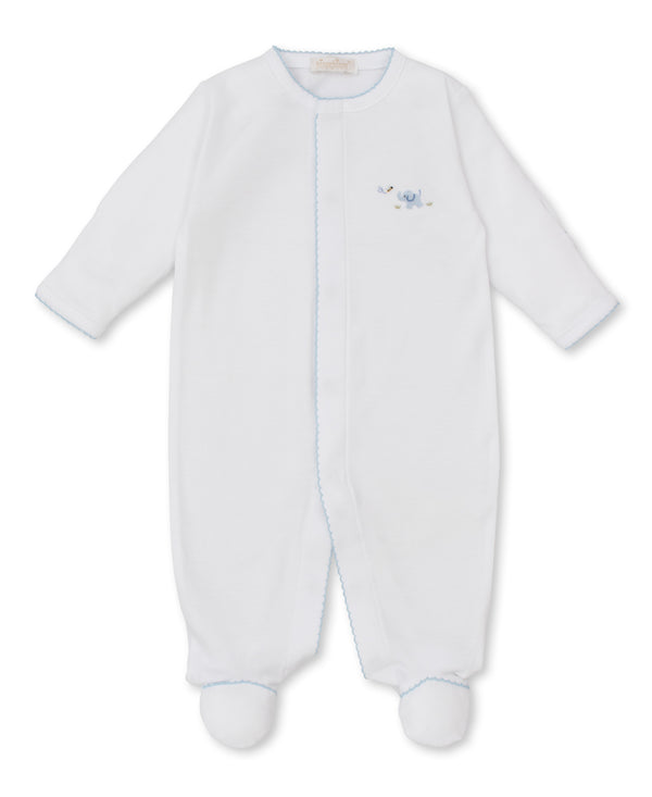 Elephant Footie W/ Hand Emb- White/Lt Blue