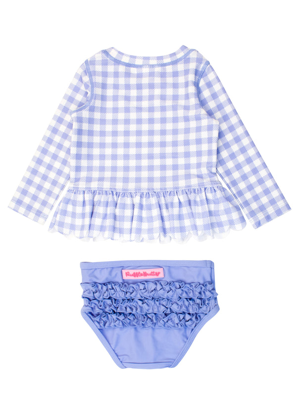 Scalloped Rash Guard 2-Piece- Periwinkle Blue Gingham