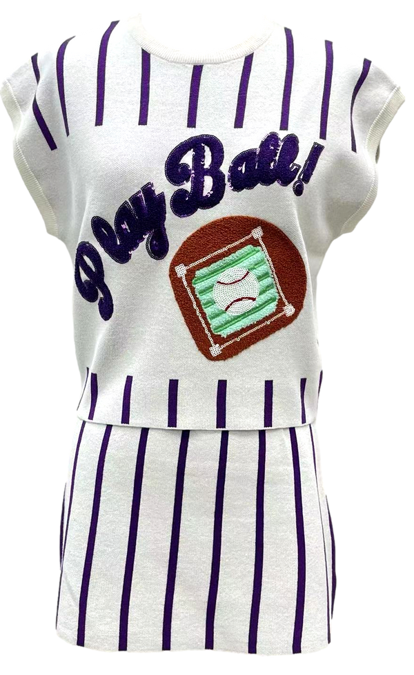 Purple & White Stripe 'Play Ball' Top- (Women's)