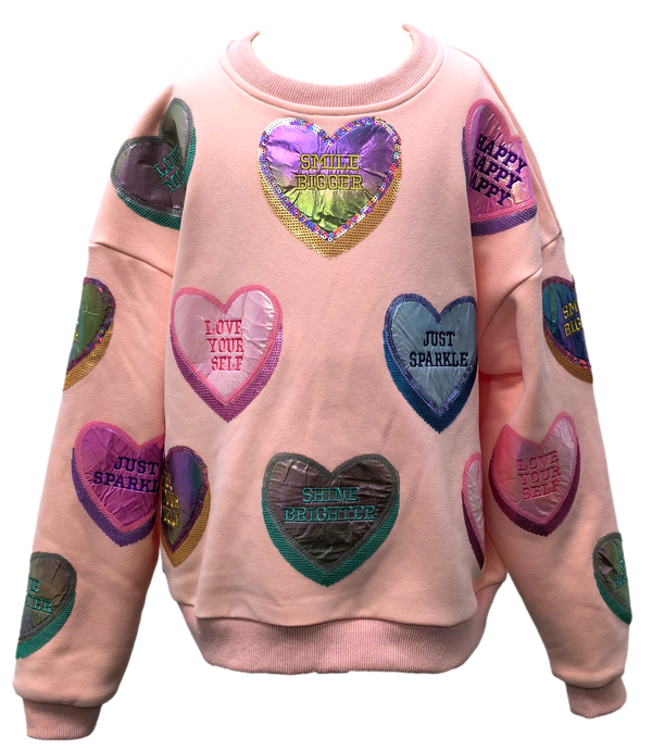 Positive Candy Hearts Sweatshirt- Light Pink