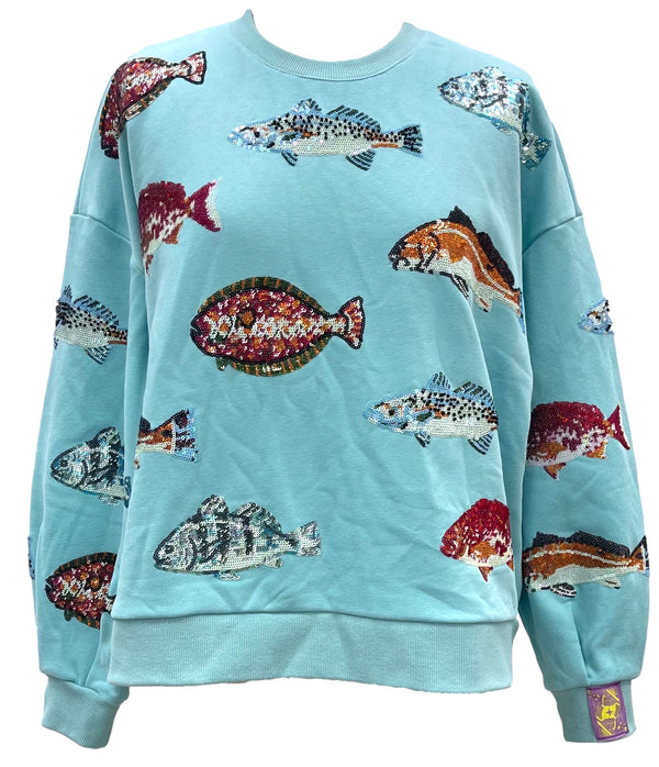 Light Blue Fish Sweatshirt- (Women's)