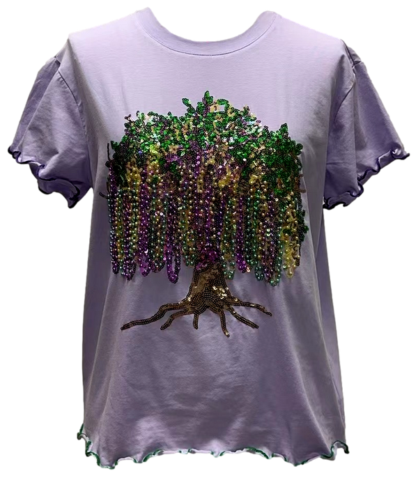 Frill Edge Beads In Tree Tee- Lavender (Women's)